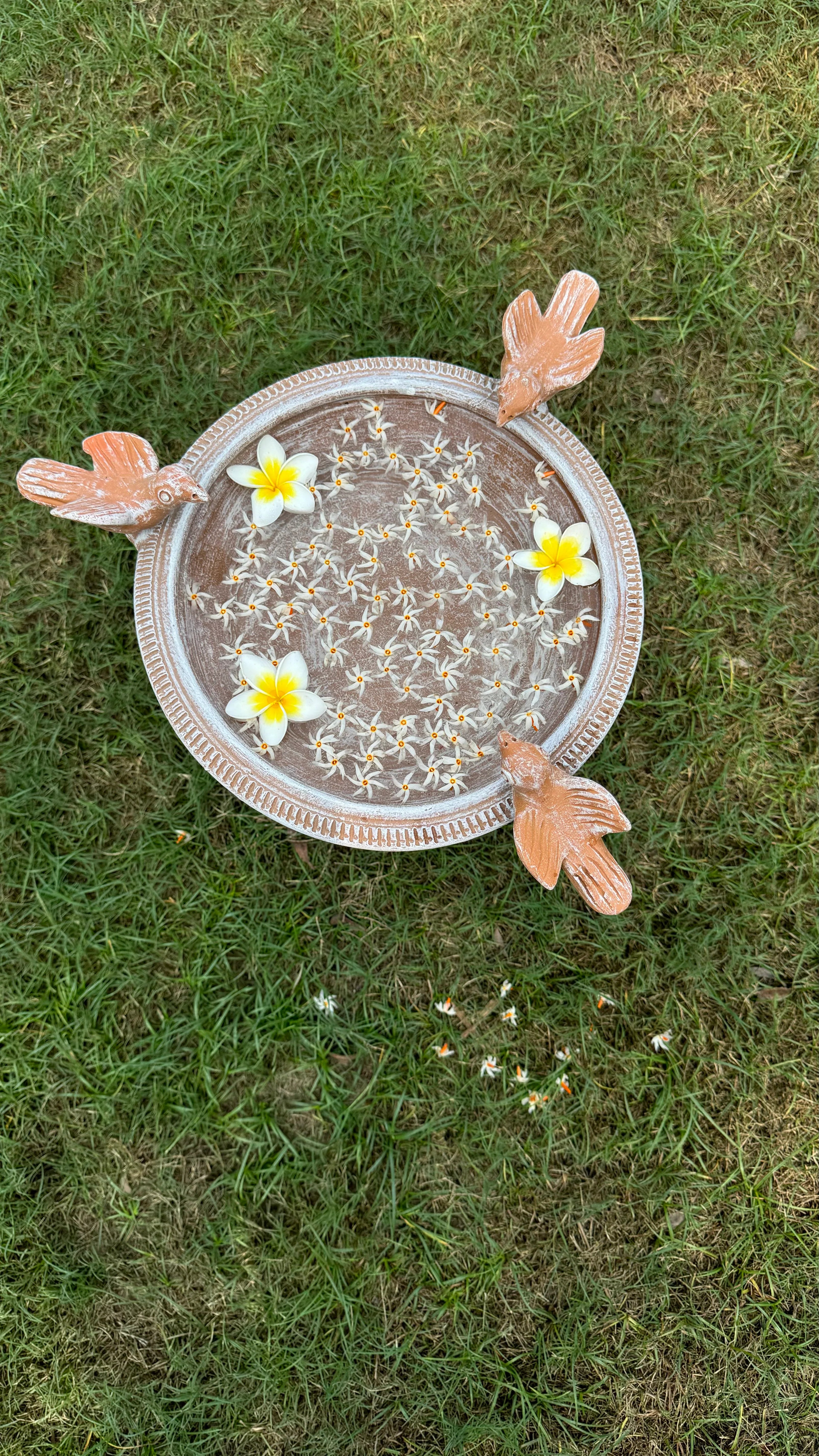 TERRACOTTA CARVED BASIN WITH THREE BIRDS FOR HOME GARDEN AND BALCONY DECOR