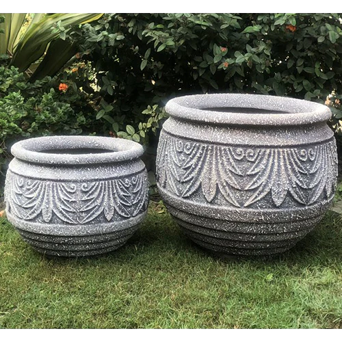 LIGHTWEIGHT FLORAL round PLANTER POT IN UNBREAKBLE FIBER HOME GARDEN BALCONY PATIO DECOR