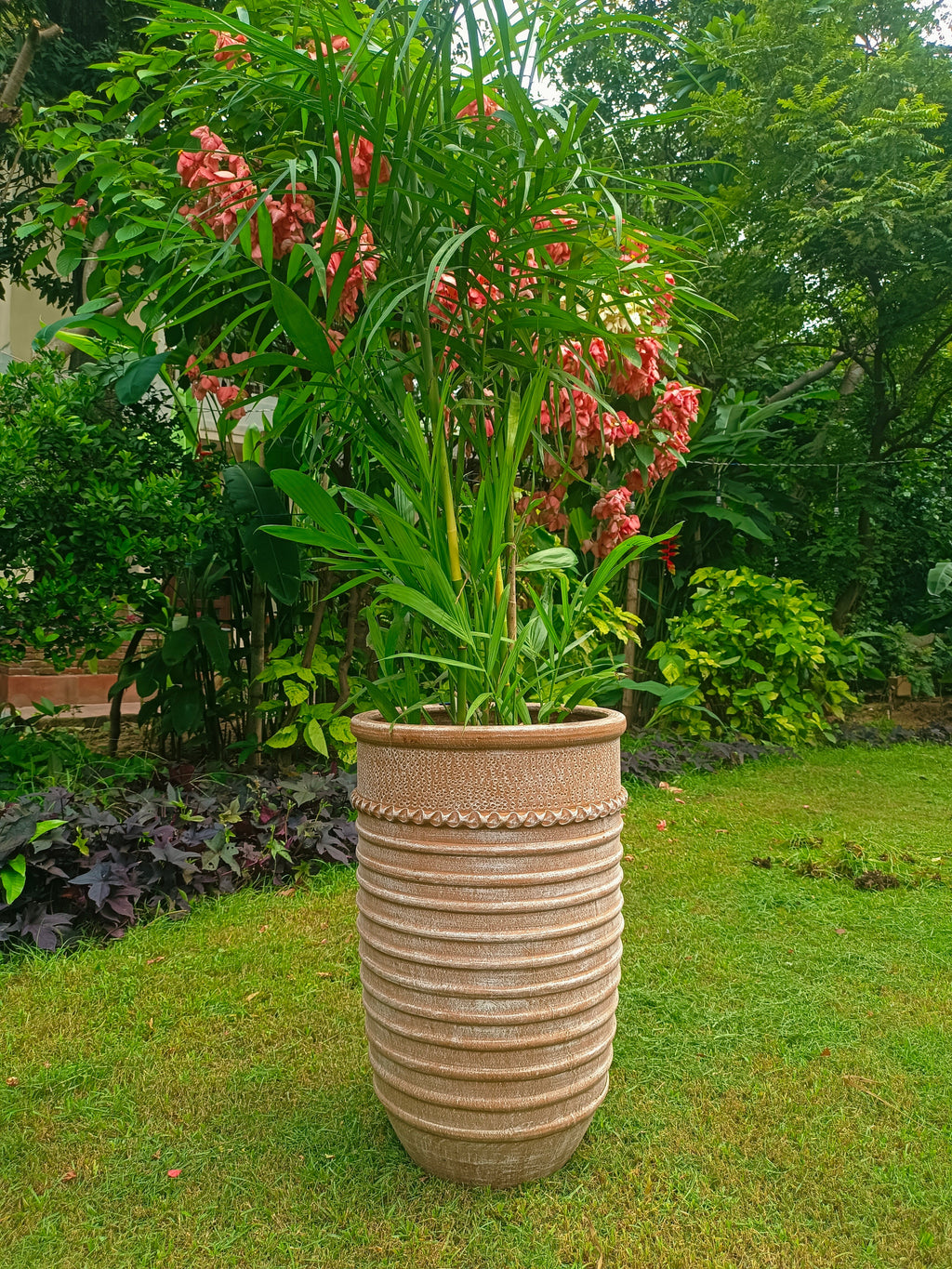 TERRACOTTA SPECLED RIBBED POT FOR HOME GARDEN BALCONY DECOR