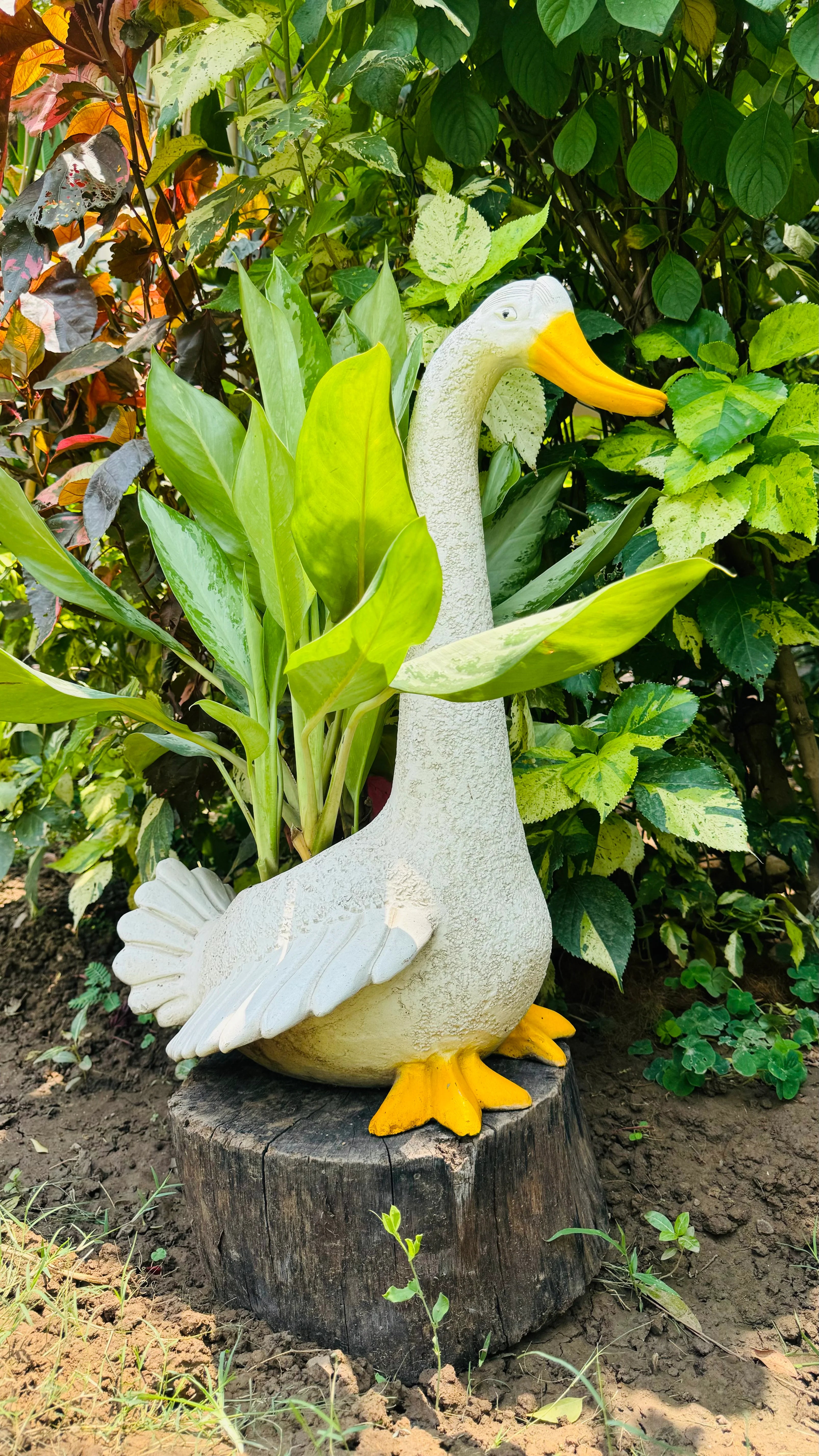 DUCK WITH  WINGS OPEN  NECK DOWN FOR HOME GARDEN BALCONY DECOR