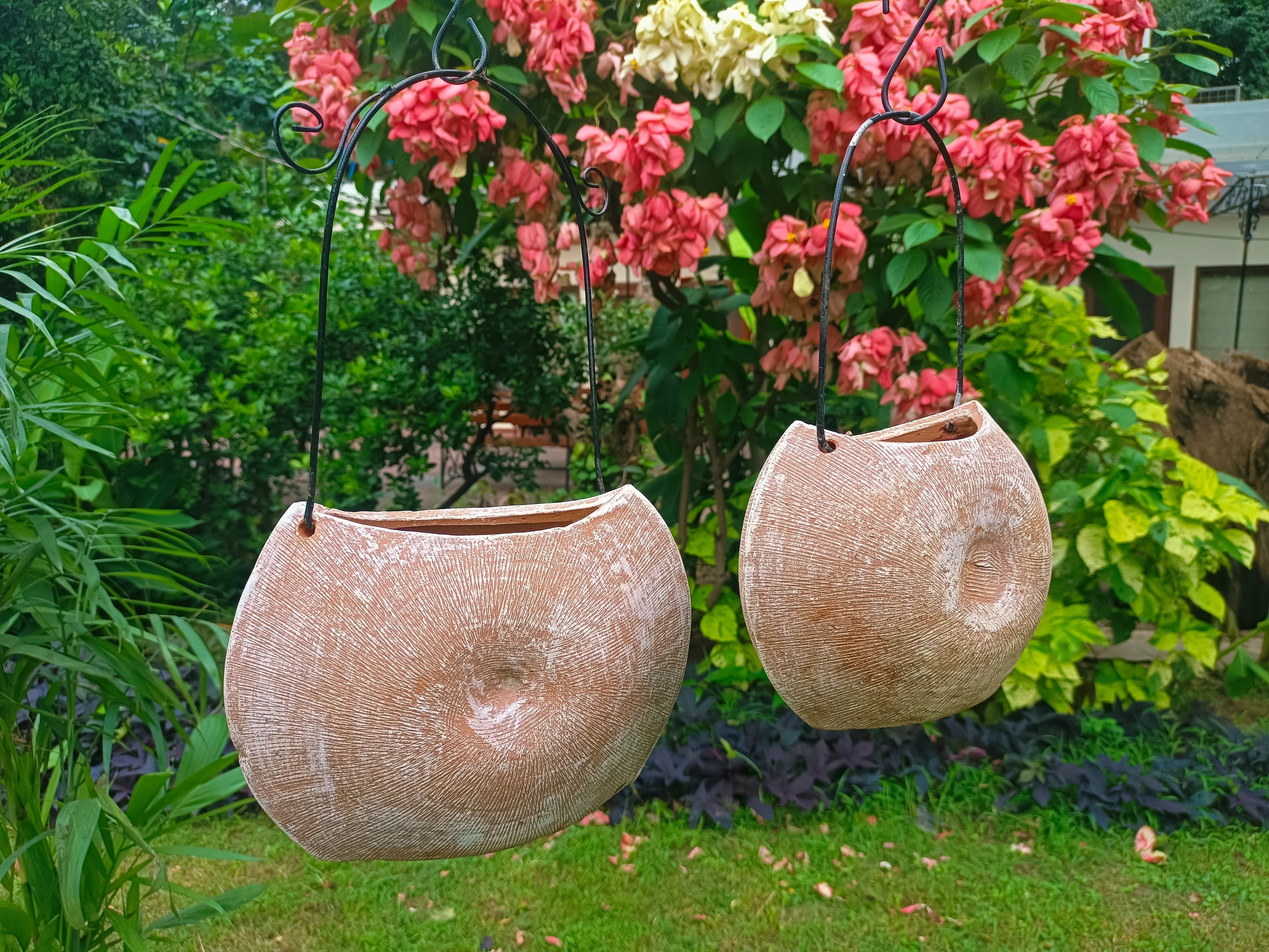 TERRACOTTA HANGING SHELL PLANTER POT HOME GARDEN BALCONY DECOR