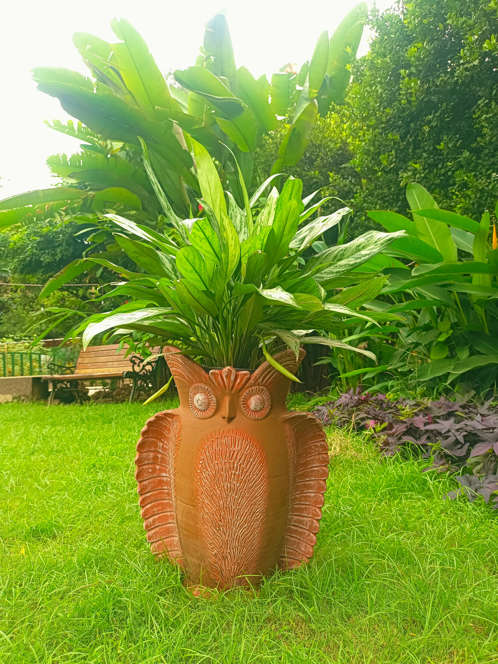 TERRACOTTA OWL WITH OPEN WINGS
